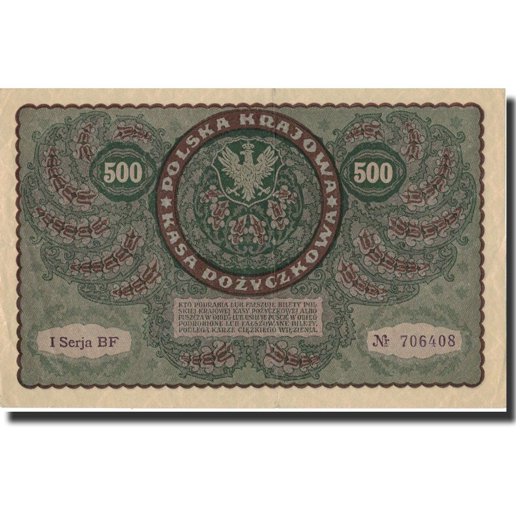 Poland, 500 Marek, 1919, 1919-08-23, KM:28, AU(55-58)