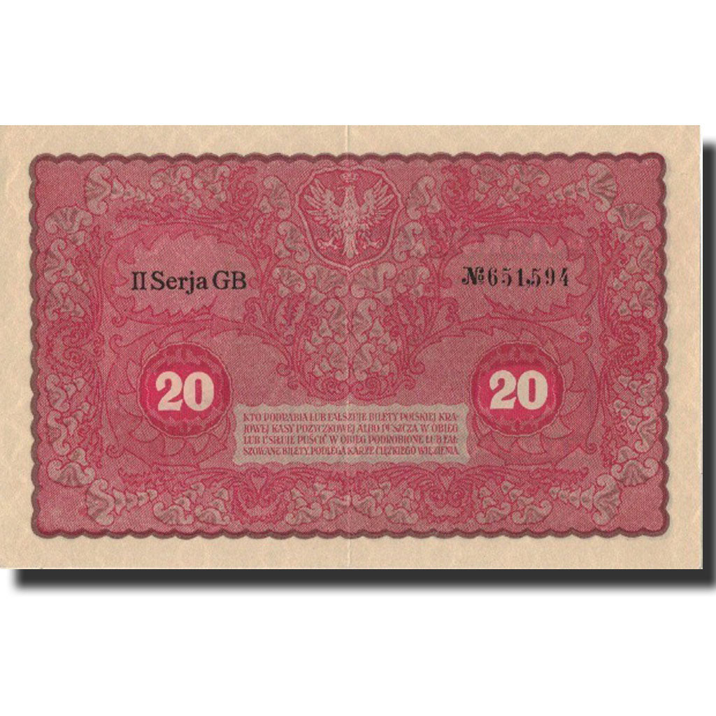 Banknote, Poland, 20 Marek, 1919, 1919-08-23, KM:26, UNC(60-62)