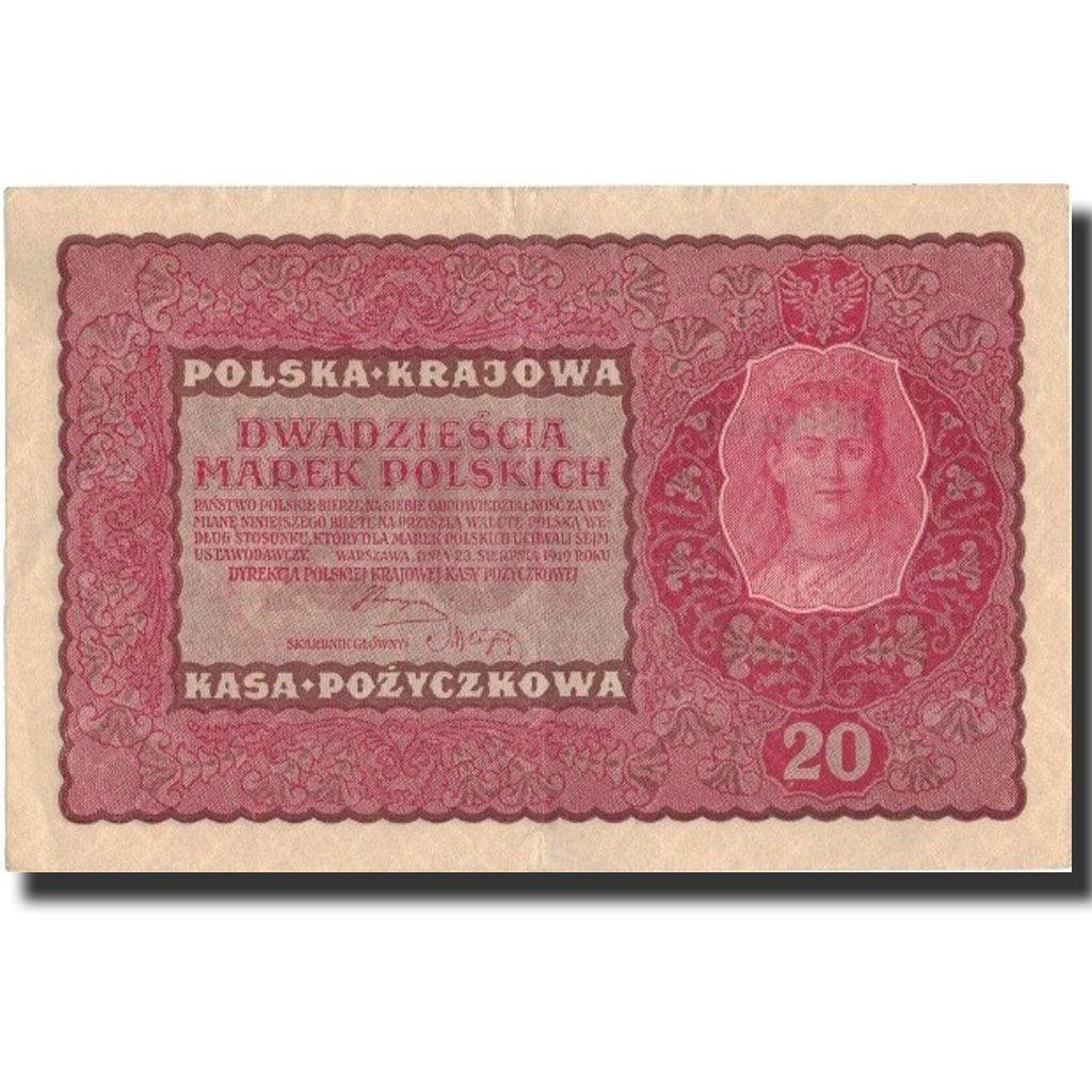 Banknote, Poland, 20 Marek, 1919, 1919-08-23, KM:26, AU(55-58)