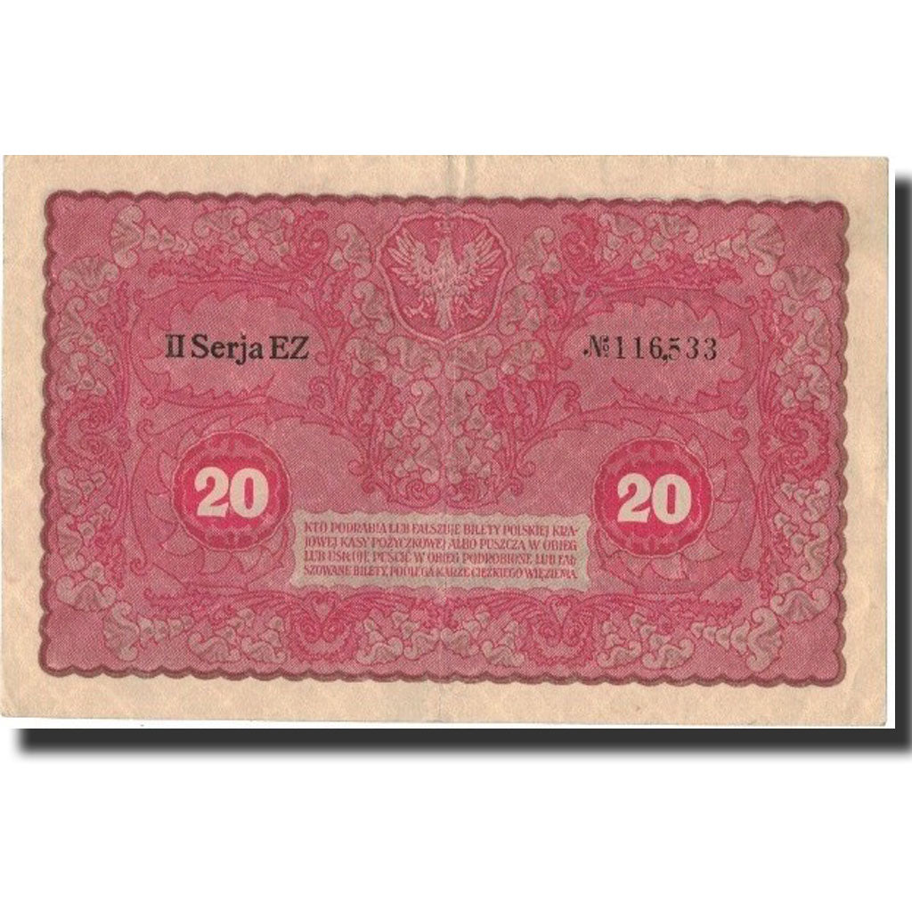 Banknote, Poland, 20 Marek, 1919, 1919-08-23, KM:26, AU(55-58)