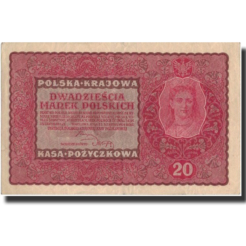 Banknote, Poland, 20 Marek, 1919, 1919-08-23, KM:26, AU(55-58)