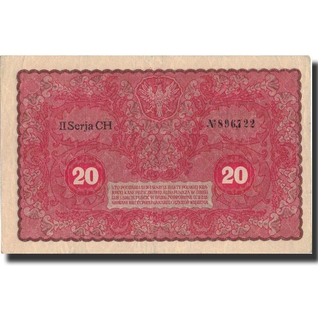 Banknote, Poland, 20 Marek, 1919, 1919-08-23, KM:26, AU(55-58)