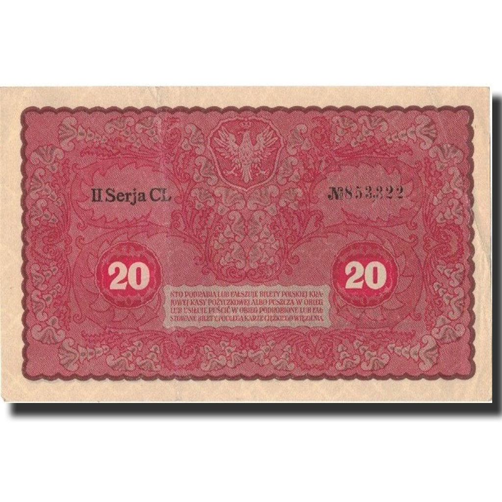 Banknote, Poland, 20 Marek, 1919, 1919-08-23, KM:26, AU(55-58)