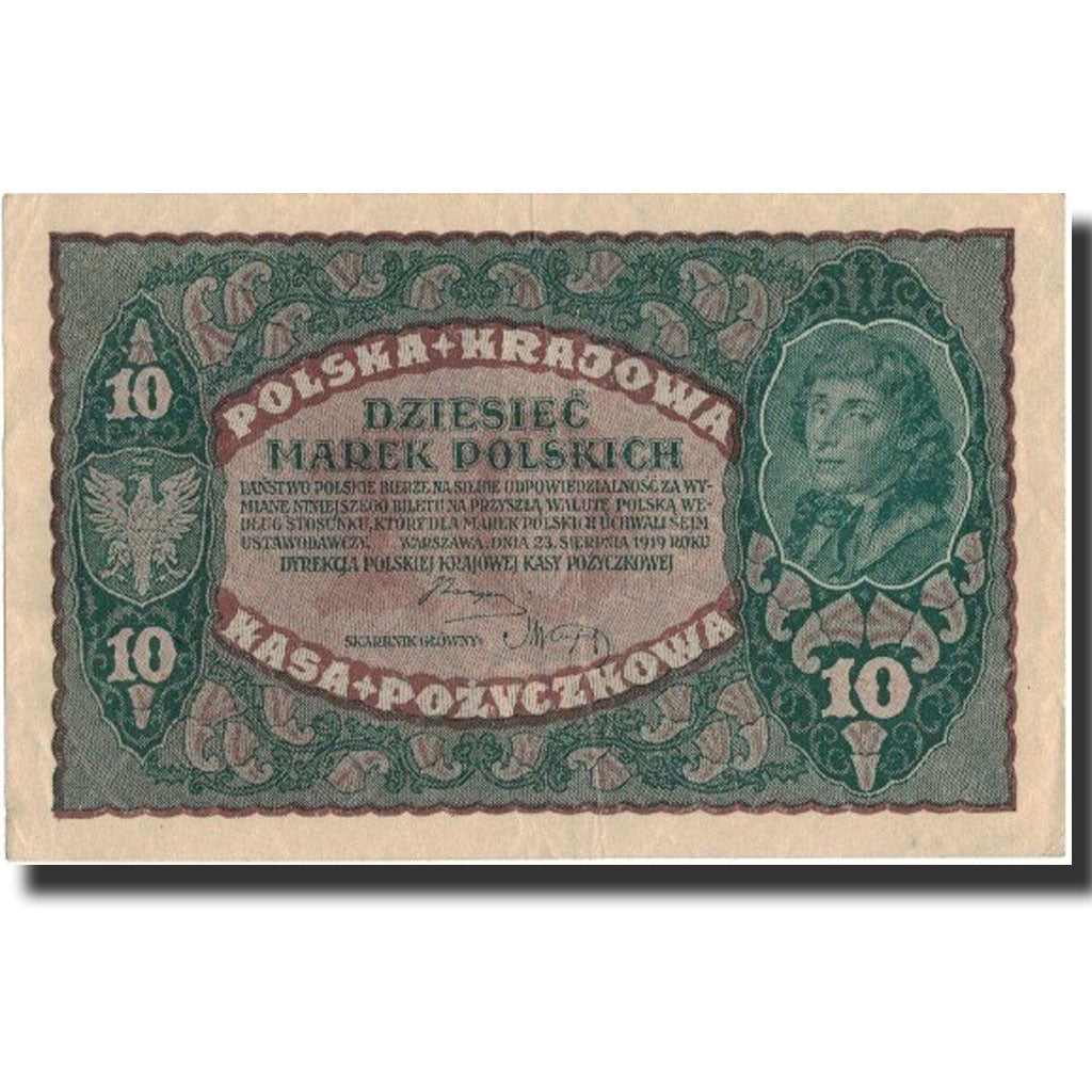 Poland, 10 Marek, 1919, 1919-08-23, KM:25, UNC(63)
