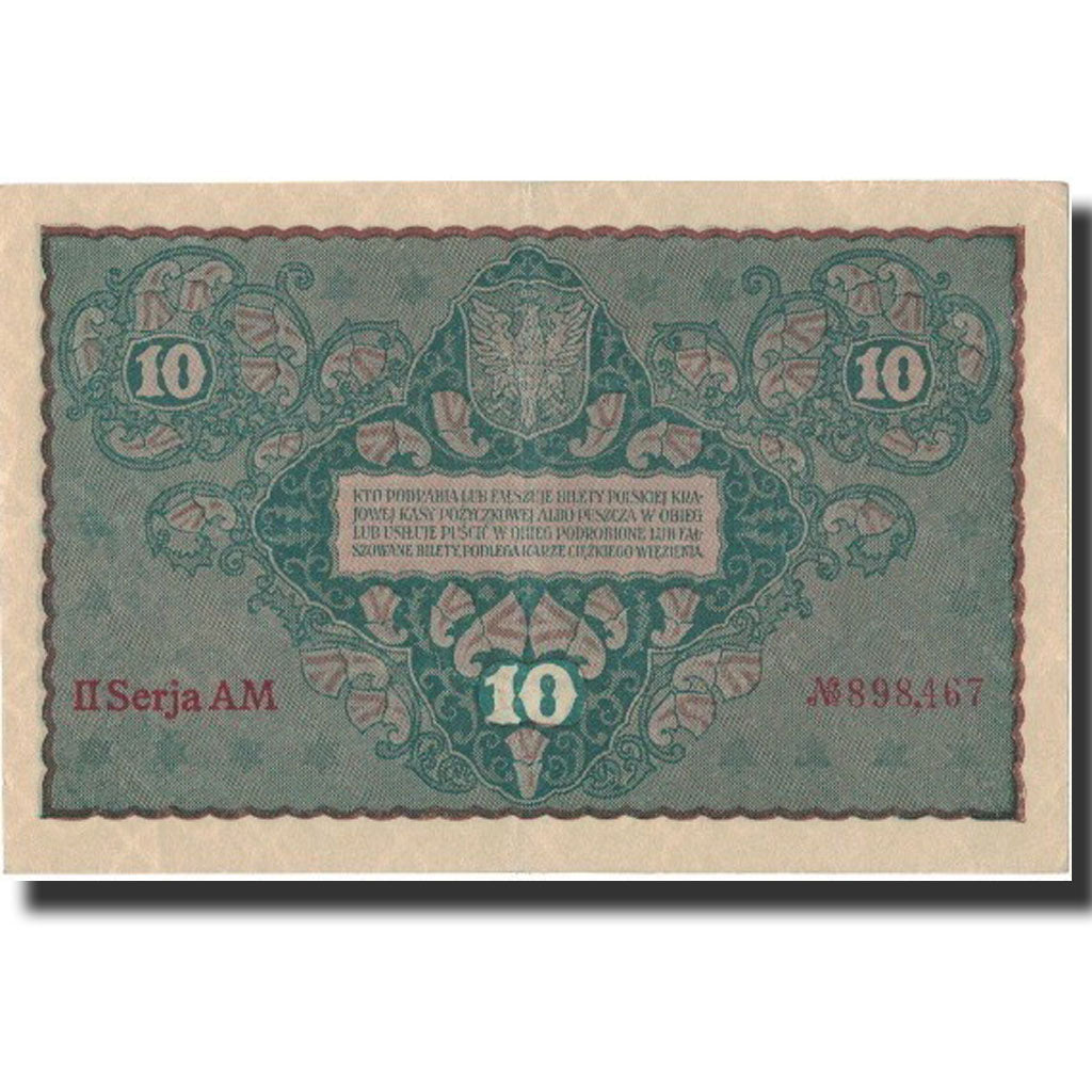 Banknote, Poland, 10 Marek, 1919, 1919-08-23, KM:25, AU(55-58)