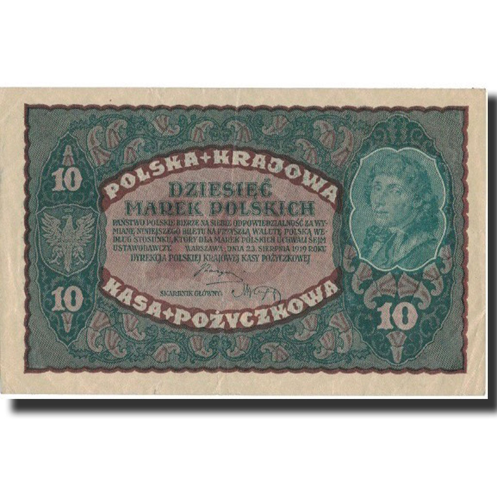 Banknote, Poland, 10 Marek, 1919, 1919-08-23, KM:25, AU(50-53)