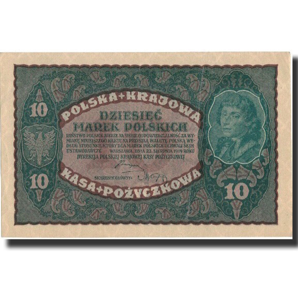 Banknote, Poland, 10 Marek, 1919, 1919-08-23, KM:25, UNC(60-62)