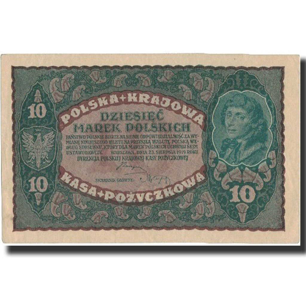 Geldschein, Polen, 10 Marek, 1919, 1919-08-23, KM:25, VZ+