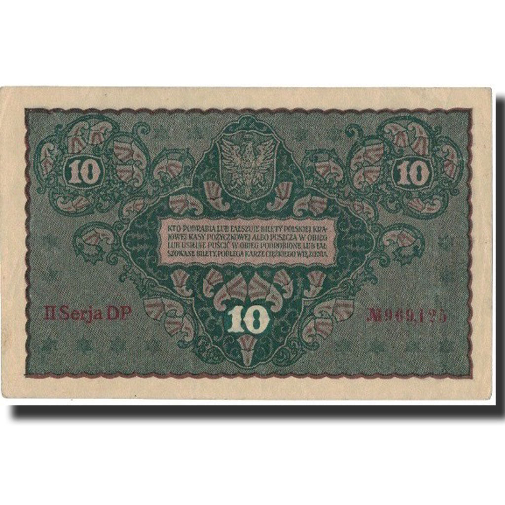 Geldschein, Polen, 10 Marek, 1919, 1919-08-23, KM:25, VZ+