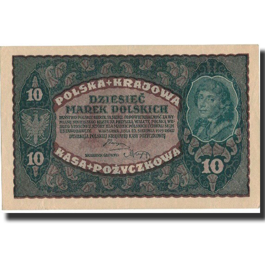 Banknote, Poland, 10 Marek, 1919, 1919-08-23, KM:25, UNC(60-62)