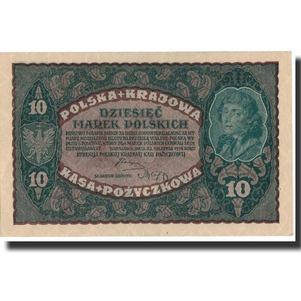 Poland, 10 Marek, 1919, 1919-08-23, KM:25, UNC(63)