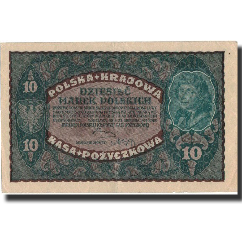 Banknote, Poland, 10 Marek, 1919, 1919-08-23, KM:25, AU(55-58)