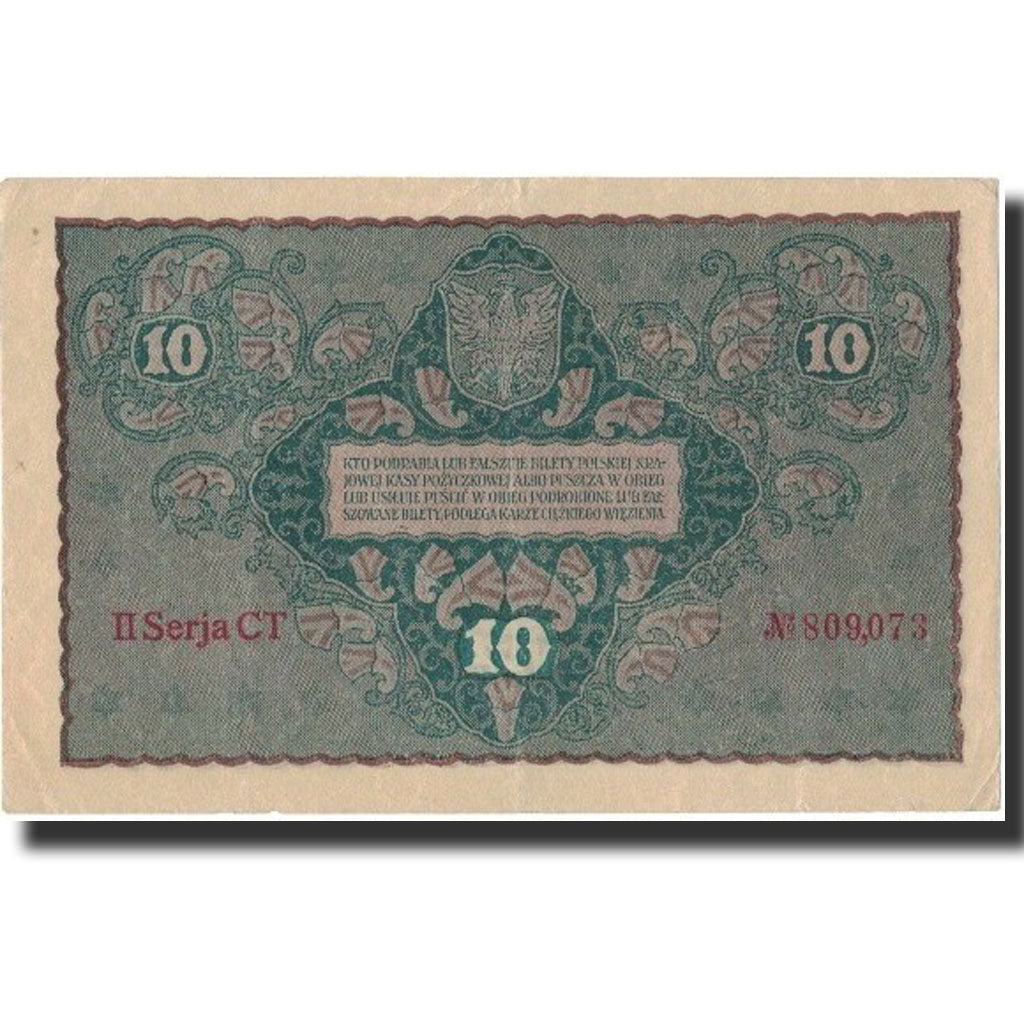 Banknote, Poland, 10 Marek, 1919, 1919-08-23, KM:25, AU(55-58)