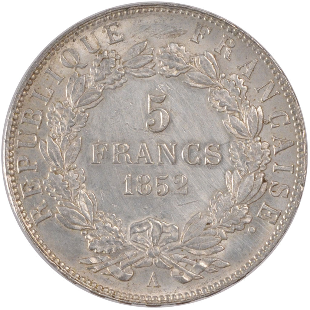 FRANCE, 5 Francs, 1852, Paris, MS(60-62), Silver, Gadoury #726, 25.07