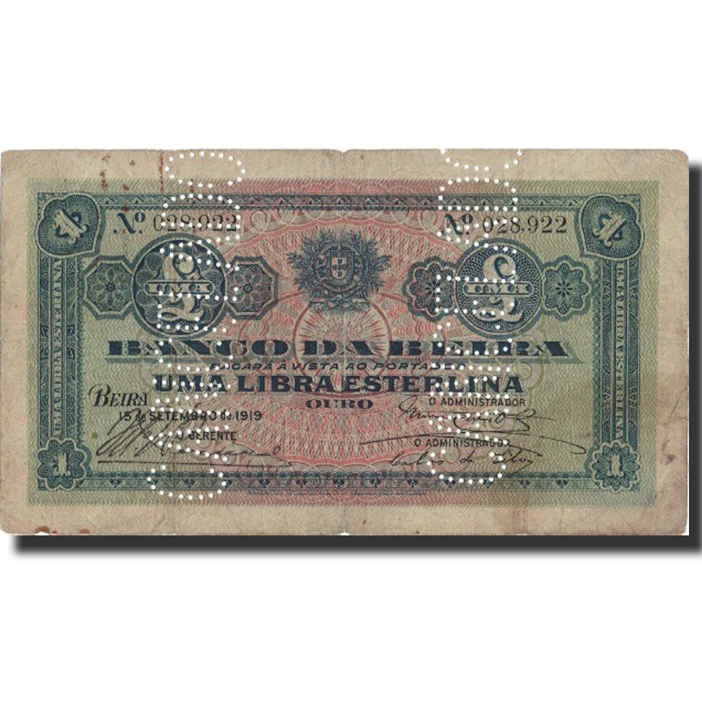 Mozambique, 1 Libra, 1919, 1919-09-15, KM:R7b, F(12-15)
