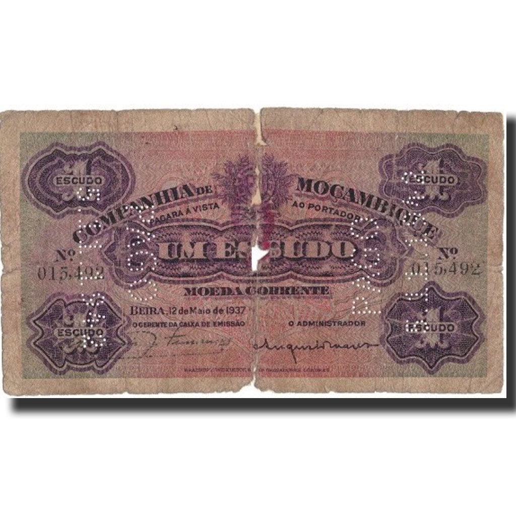 Mozambique, 1 Escudo, 1937, 1937-05-12, KM:R33, AG(1-3)