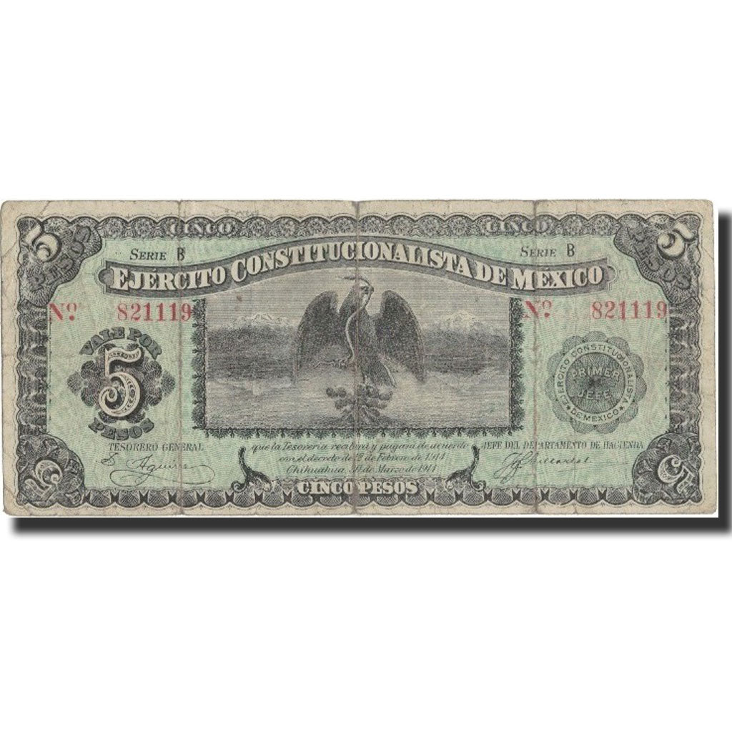 Messico - Rivoluzionario, 5 Pesos, 1914, KM:S524, 1914-03-30, B+