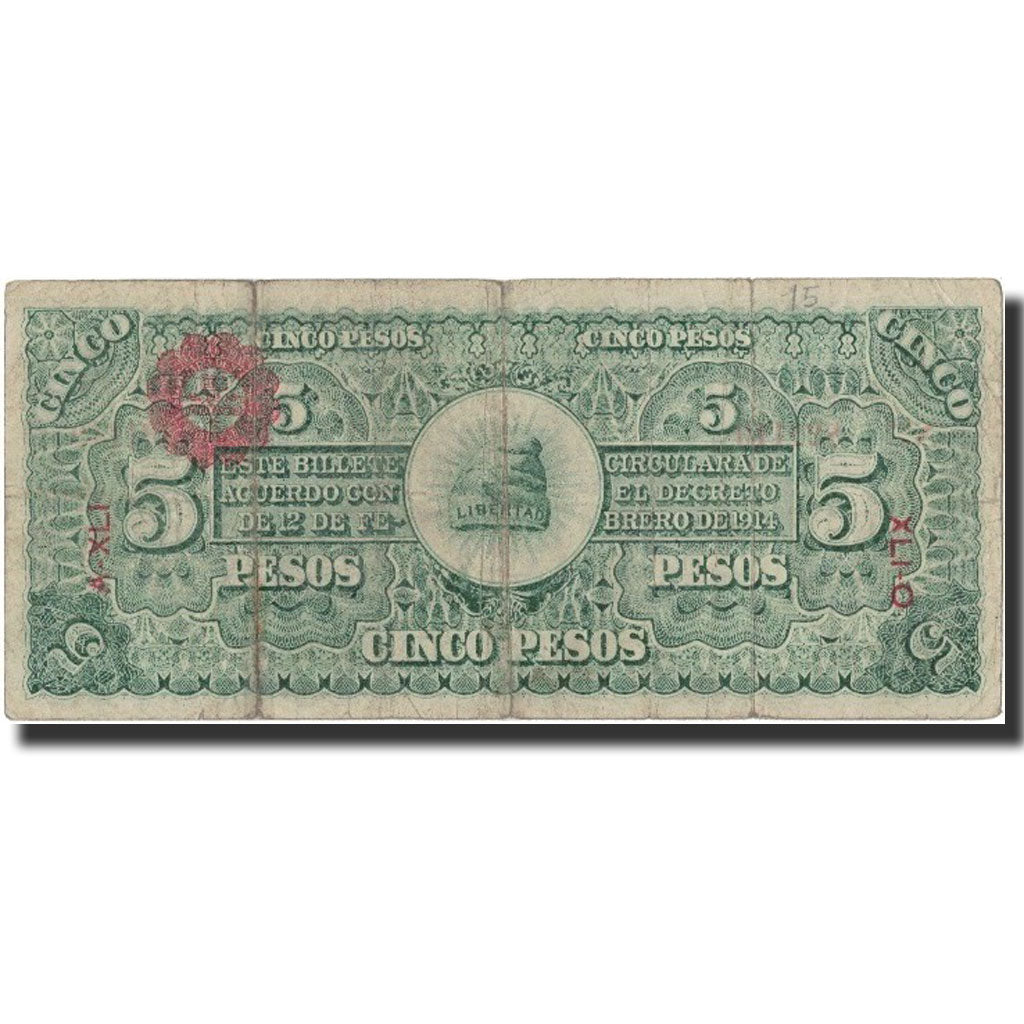 Messico - Rivoluzionario, 5 Pesos, 1914, KM:S524, 1914-03-30, B+