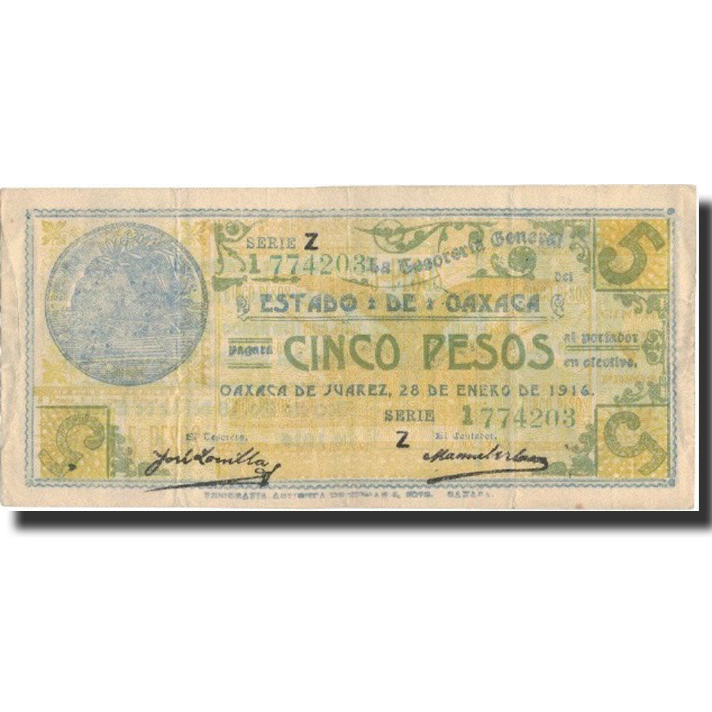 Mexico - Revolutionary, 5 Pesos, 1916, 1916-01-28, KM:S954, EF(40-45)