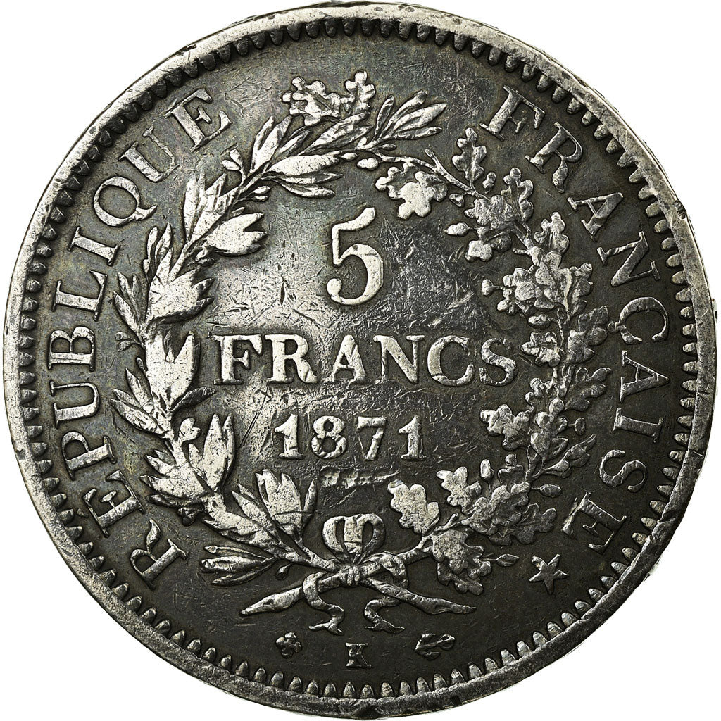 Monnaie, France, Hercule, 5 Francs, 1871, Bordeaux, TTB, Argent, KM:820.2
