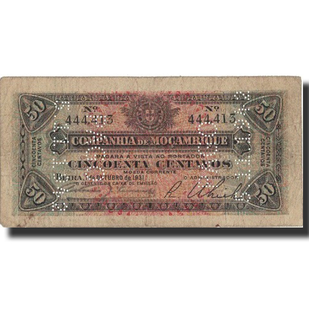 Mozambico, 50 Centavos, 1931, KM:R26, 1931-10-01, B+