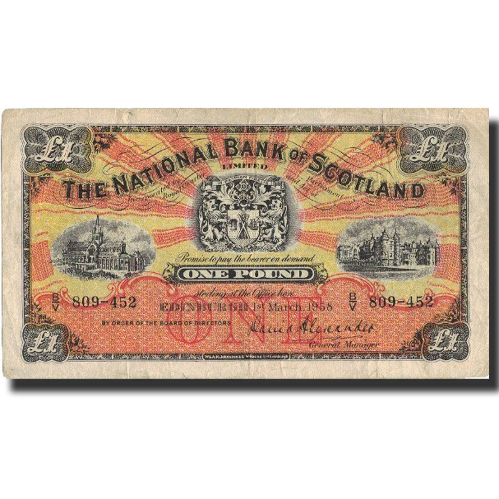 Scotland, 1 Pound, 1958, KM:258c, 1958-03-01, VF(20-25)