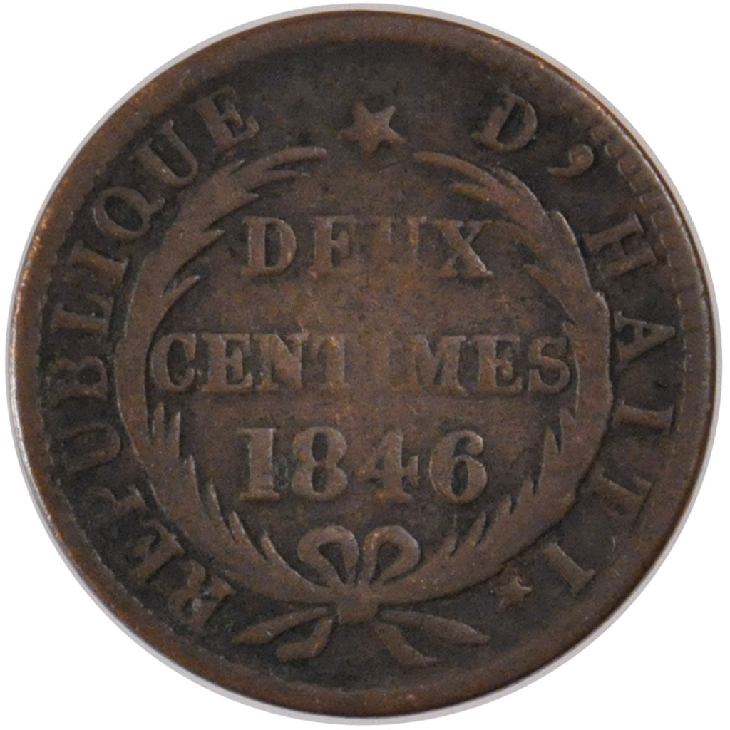 HAITI, 2 Centimes, 1846, KM #27.1, VF(20-25), Copper, 24, 4.91