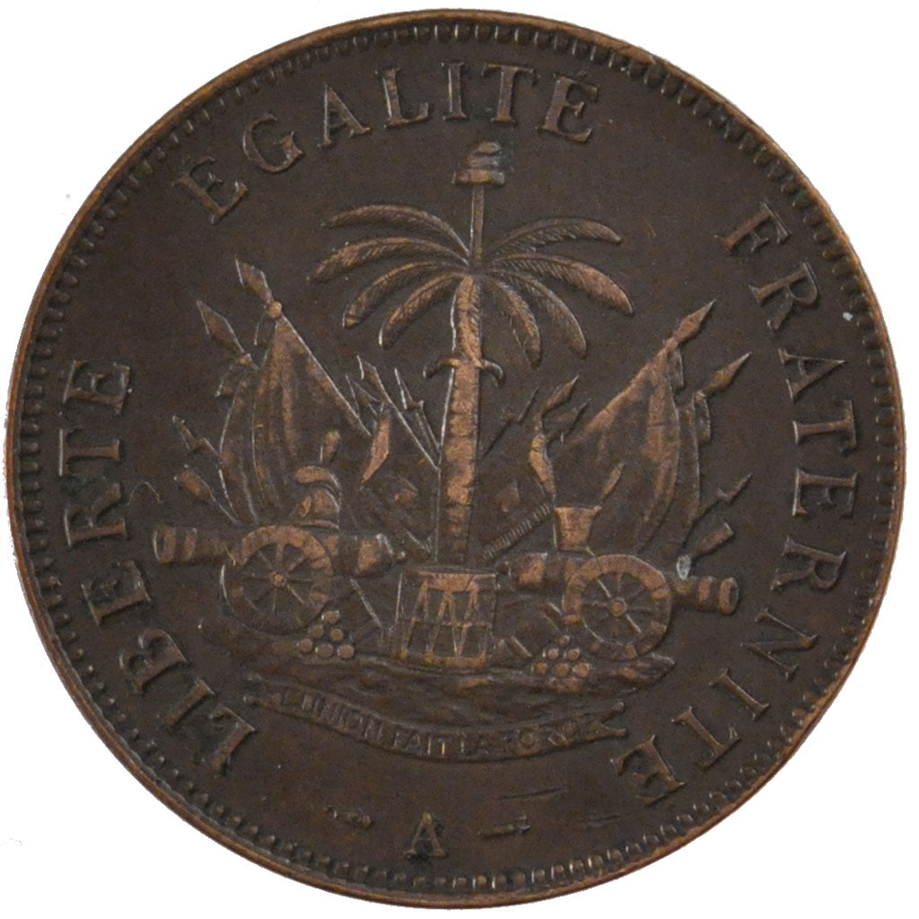 HAITI, 2 Centimes, 1894, Paris, KM #49, AU(50-53), Bronze, 9.96