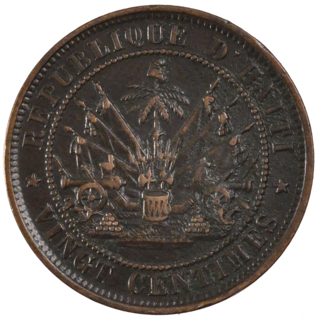 HAITI, 20 Centimes, 1863, KM #41, EF(40-45), Bronze, 8.06