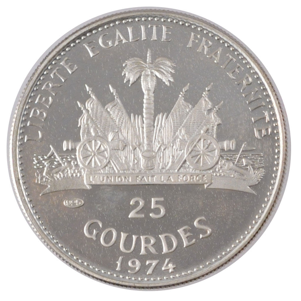 Coin, Haiti, 25 Gourdes, 1974, MS(60-62), Silver, KM:102