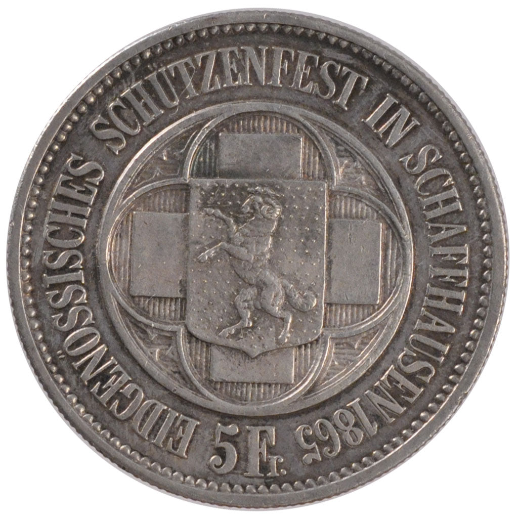 Switzerland, 5 Francs, 1865, KM #58, AU(50-53), Silver, 25.04