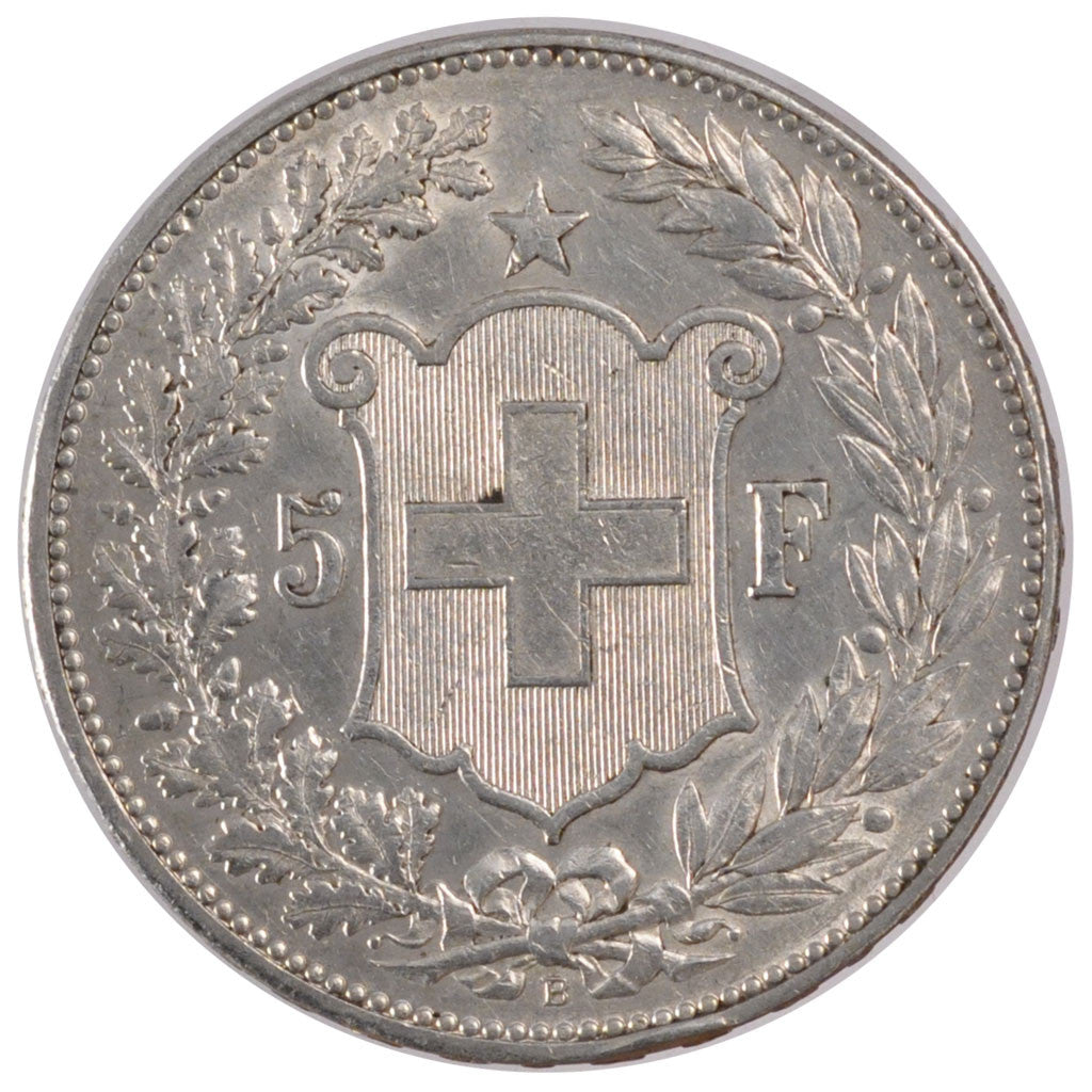 SWITZERLAND, 5 Francs, 1890, Bern, KM #34, AU(55-58), Silver, 37, 25.04