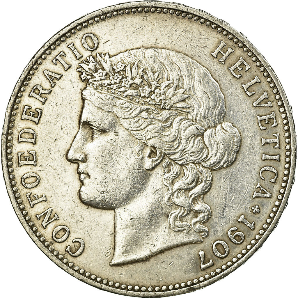 Suisse, 5 Francs, Helvetia, 1907, Bern, Argent, TTB+, KM:34