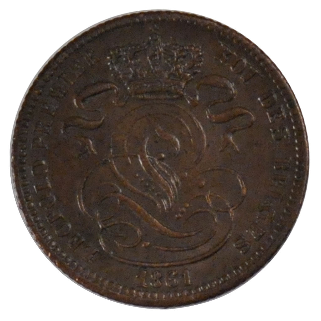 BELGIUM, Centime, 1861, KM #1.2, AU(50-53), Copper, 2.04