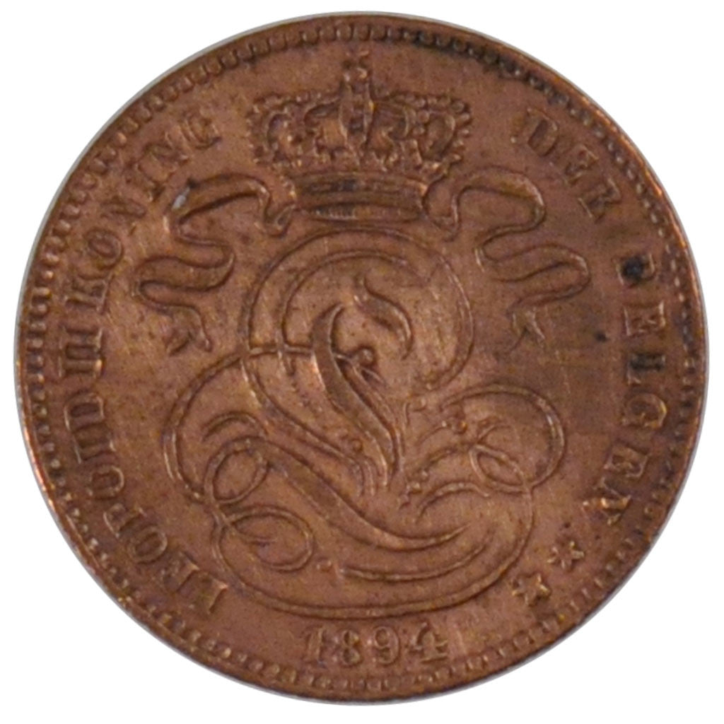Coin, Belgium, Leopold II, Centime, 1894, AU(55-58), Copper, KM:34.1