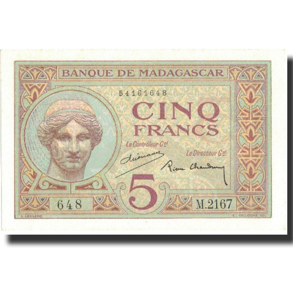 Banknote, Madagascar, 5 Francs, Undated (1937), KM:35, UNC(65-70)