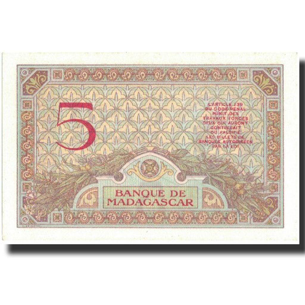 Banknote, Madagascar, 5 Francs, Undated (1937), KM:35, UNC(65-70)