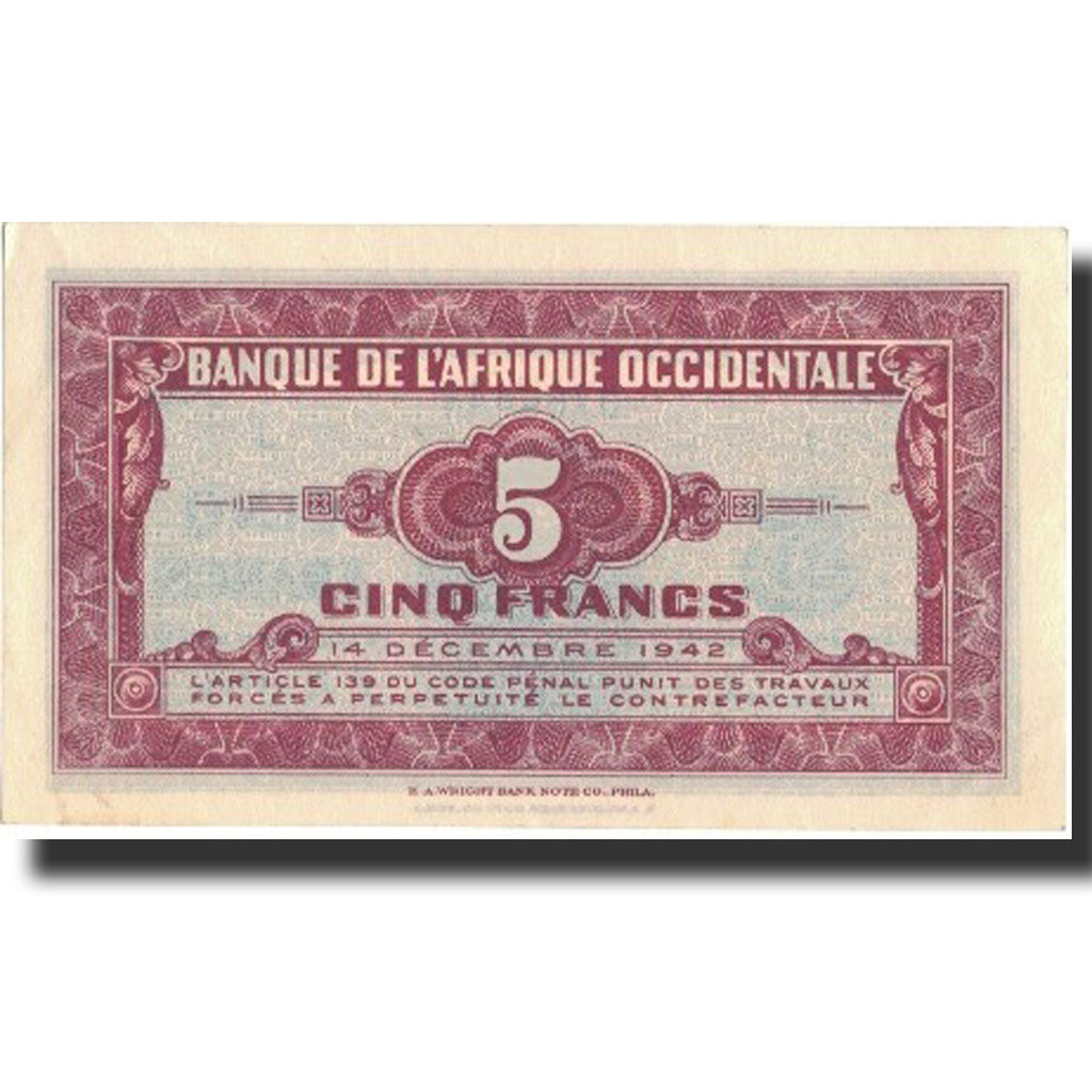 Geldschein, French West Africa, 5 Francs, 1942, 1942-12-14, KM:28a, UNZ-