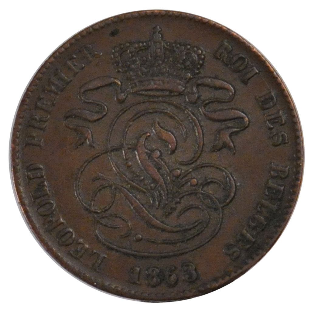 Coin, Belgium, Leopold I, 2 Centimes, 1863, AU(55-58), Copper, KM:4.2