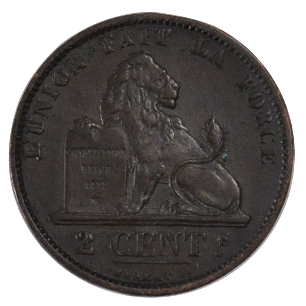 BELGIUM, 2 Centimes, 1874, KM #35.1, AU(55-58), Copper, 21.5, 3.94