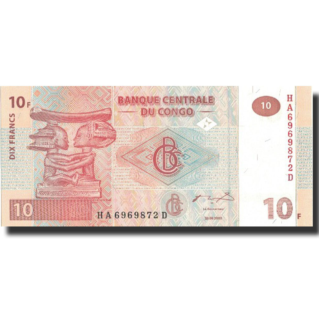 Banknot, Republika Demokratyczna Konga, 10 Francs, 2003, 2003-06-30, KM:93a
