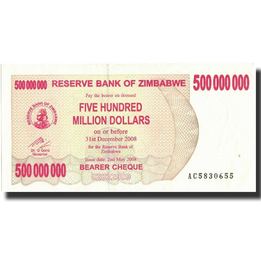Banknote, Zimbabwe, 500 Million Dollars, 2008, 2008-05-02, KM:60, UNC(65-70)