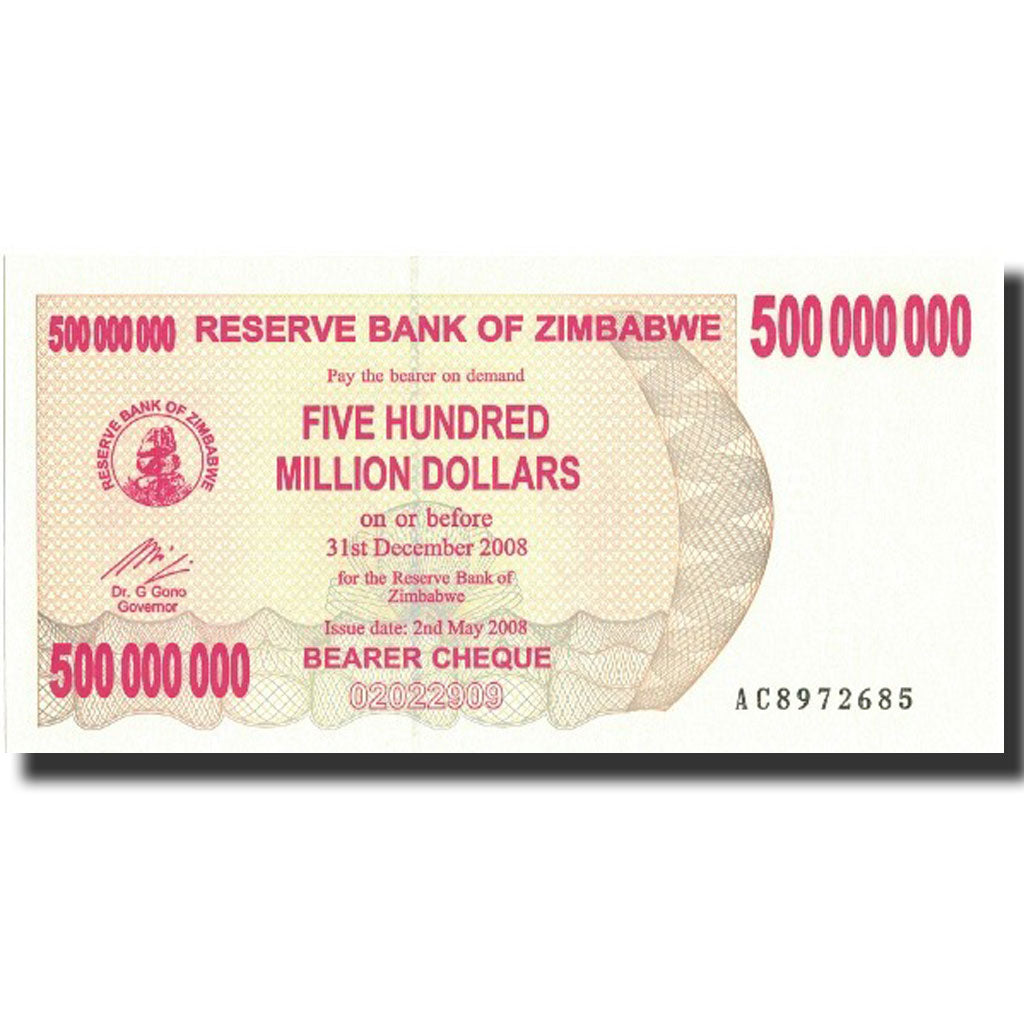 Banknote, Zimbabwe, 500 Million Dollars, 2008, 2008-05-02, KM:60, UNC(65-70)