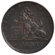 BELGIUM, 5 Centimes, 1851, KM #5.1, EF(40-45), Copper, 28.3, 10.06