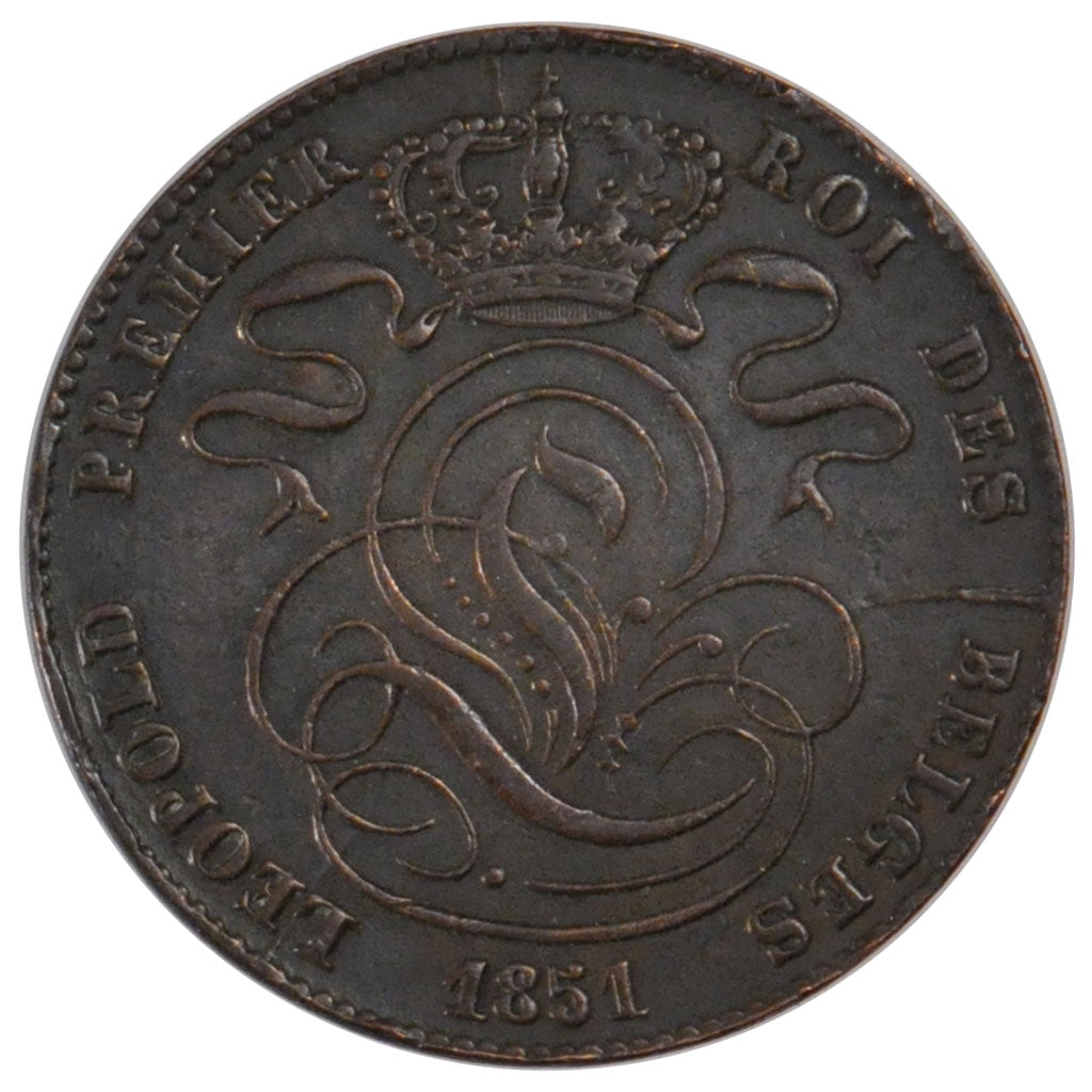 BELGIUM, 5 Centimes, 1851, KM #5.1, EF(40-45), Copper, 28.3, 10.06