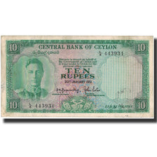 Billete, 10 Rupees, 1951, Ceilán, 1951-01-20, KM:48, BC+