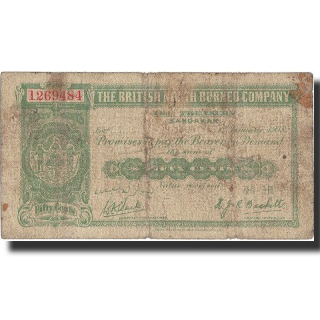 Geldschein, BRITISH NORTH BORNEO, 50 Cents, 1938, 1938-01-01, KM:27, SGE