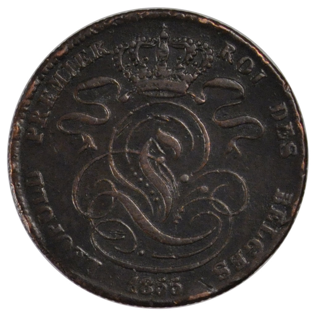 BELGIUM, 5 Centimes, 1855, KM #5.1, VF(20-25), Copper, 28.3, 9.56