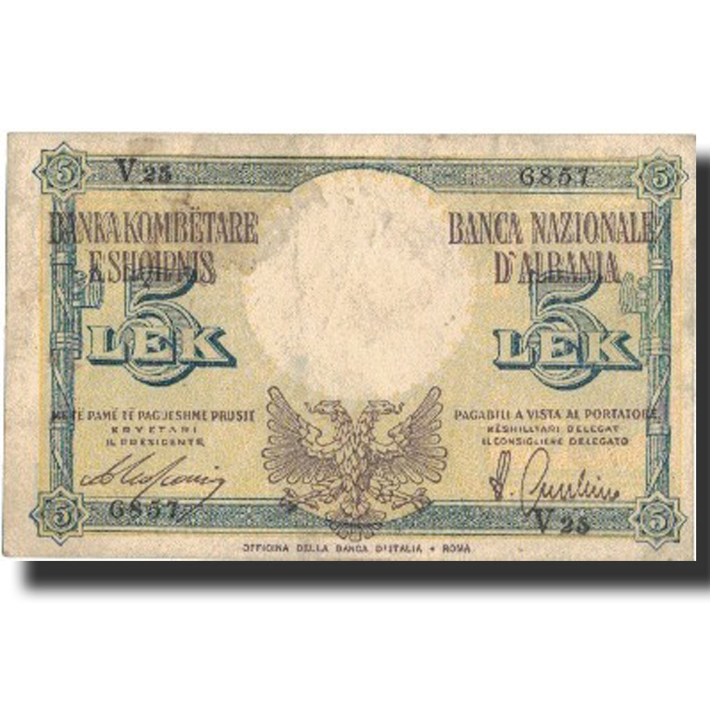Banknote, Albania, 5 Lek, Undated (1940), Undated, KM:10, VF(30-35)