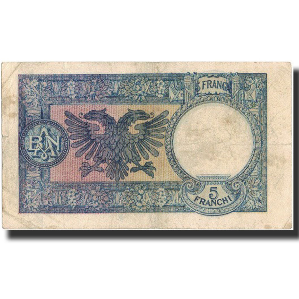Banknote, Albania, 5 Franga, Undated (1939), Undated, KM:6a, VF(30-35)